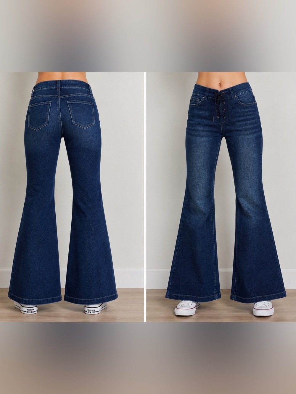 SUPER-SOFT Lace-Up Dark Blue Flare Jeans for Women- size 7